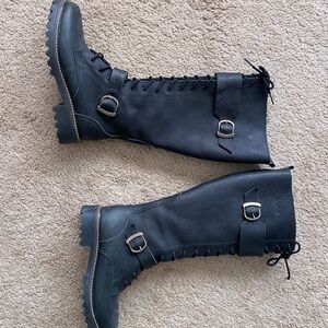 Stylish Black Buckle Combat Boots